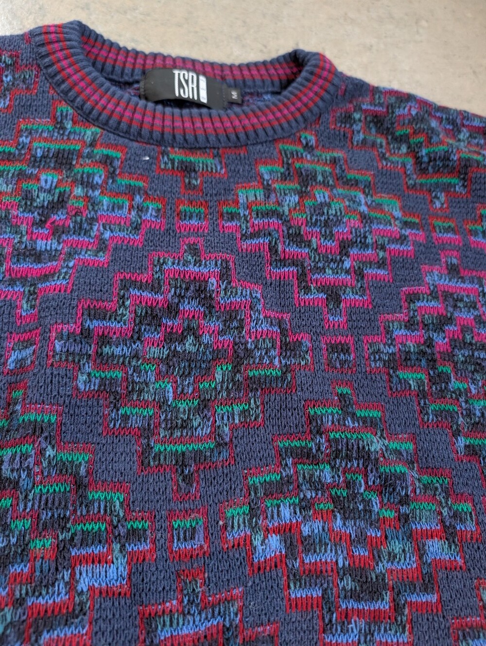 Cotton Sweater 90s Colorful Burgundy Blue Green Men's Medium